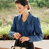 欧芮儿法式天丝牛仔衬衫女秋季2022新款复古泡泡袖港风衬衣 商品缩略图4