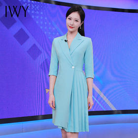 IWY/蓝色职业西装连衣裙主持人名媛美容院百褶裙秋季七分袖时尚OLQ656