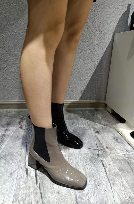 IUIU 小方头漆皮切尔西靴粗跟短靴 U21DS45721 商品图0