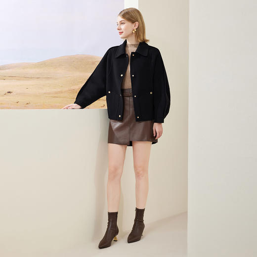 MH9B3斯尔丽瑟俪2022年冬上新商场同款时尚减龄蝙蝠袖宽松短款大衣 商品图2