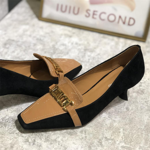 IUIU SECOND真皮女鞋2021秋季新品时尚干练通勤方头拼接女鞋 商品图4