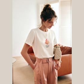 欧芮儿白色短袖T恤女夏季2022新款宽松时尚减龄印花纯棉圆领上衣