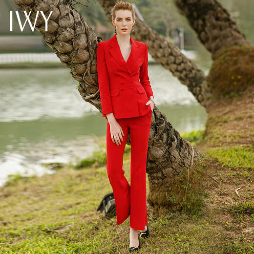 IWY/红色西装职业装套装红色高级西服宴会上镜主持人正装工作服女213163C1+P3 商品图1
