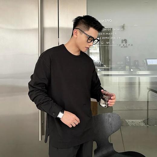 260g新疆长绒棉~宽松百搭休闲圆领开叉纯色长袖8066 商品图3