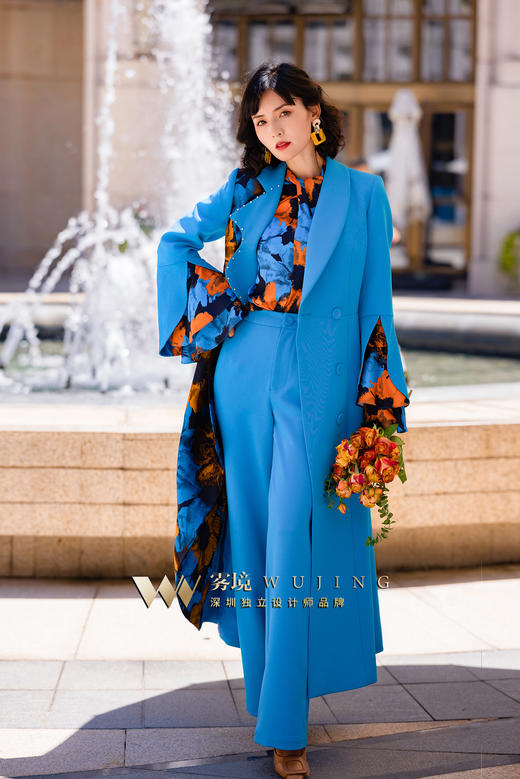 2202147 魅橘蓝影 高级双层水晶麻 色织定制提花外套 雾境 商品图1