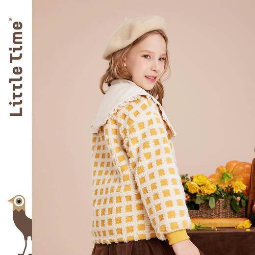 littletime女童呢子外套秋冬装2022冬季新款法式大翻领格子儿童呢子大衣 商品图3