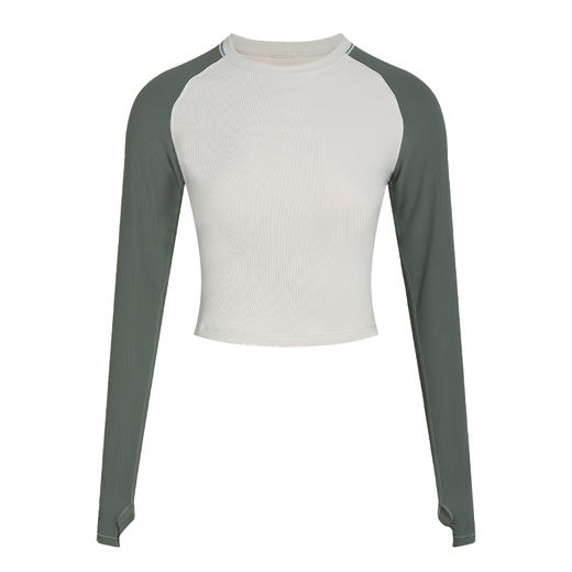 【螺纹肌理】-圆领撞色插肩套袖长袖上衣 商品图6