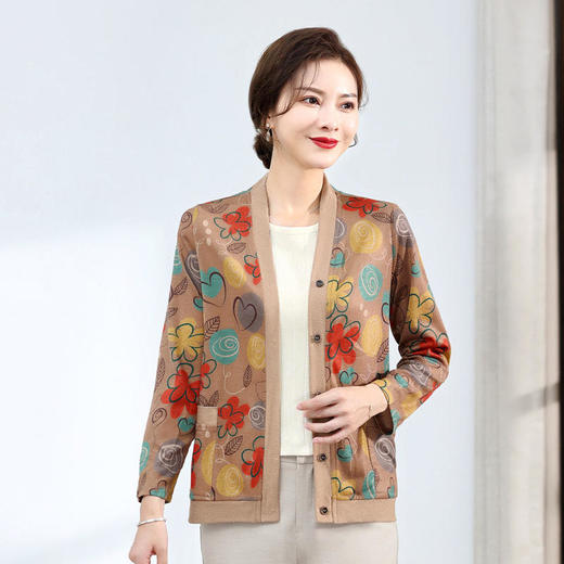 DY-YA72270 洋气妈妈秋装新款印花针织开衫中年女士时尚气质长袖毛衣短外套 商品图1