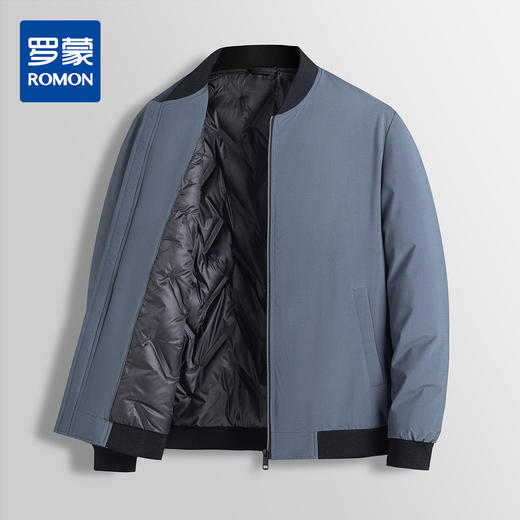 【90白鸭绒】罗蒙羽绒服男士短款棒球领纯色夹克羽绒外套冬 商品图0
