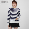 oldcolour秋商场同款别致长袖圆领条纹针织套头衫女N34052422 商品缩略图0