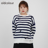 oldcolour秋商场同款别致长袖圆领条纹针织套头衫女N34052422 商品缩略图1
