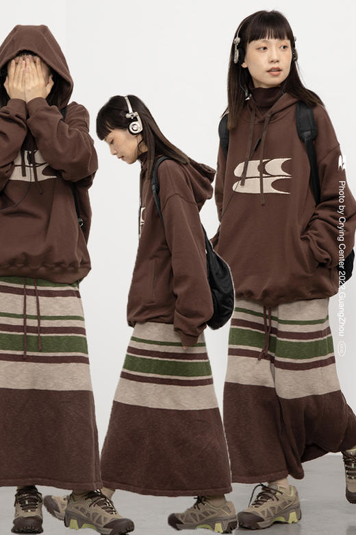 CryingCenter 城市游牧风 棉麻条纹毛织半裙长裙A字裙 哭喊中心 商品图4