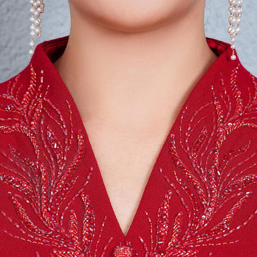 气质名媛，结婚酒红色羊绒礼服QQX-8619 商品图4