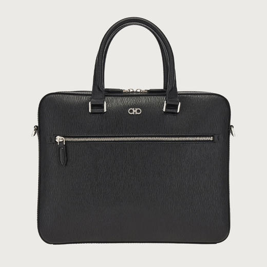 【一】FERRAGAMO 菲拉格慕 男士锤纹小牛皮 GANCINI 手提公文包 黑色 24 0986 753418 商品图0