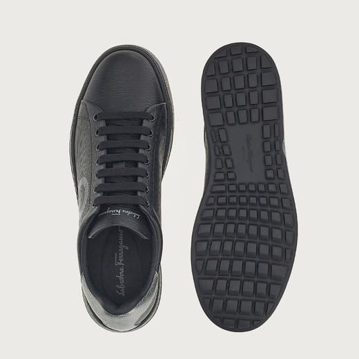 FERRAGAMO 菲拉格慕 男士皮革 GANCINI 印花系带休闲运动鞋 黑色 753088 商品图3