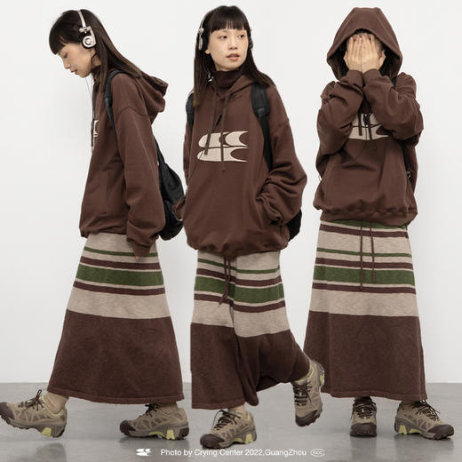 CryingCenter 城市游牧风 棉麻条纹毛织半裙长裙A字裙 哭喊中心 商品图0