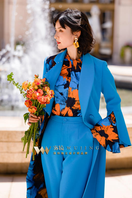 2202147 魅橘蓝影 高级双层水晶麻 色织定制提花外套 雾境 商品图2