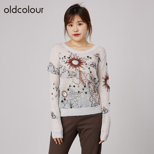 oldcolour2021秋商场同款圆领长袖气质针织套头衫女通勤N34052454 商品图0