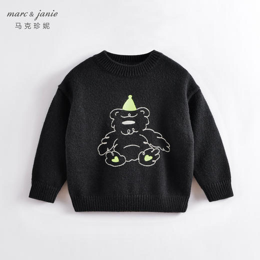 【柔蓝绒】马克珍妮秋冬新款 男童绣花小熊圆领毛衣221520 商品图2