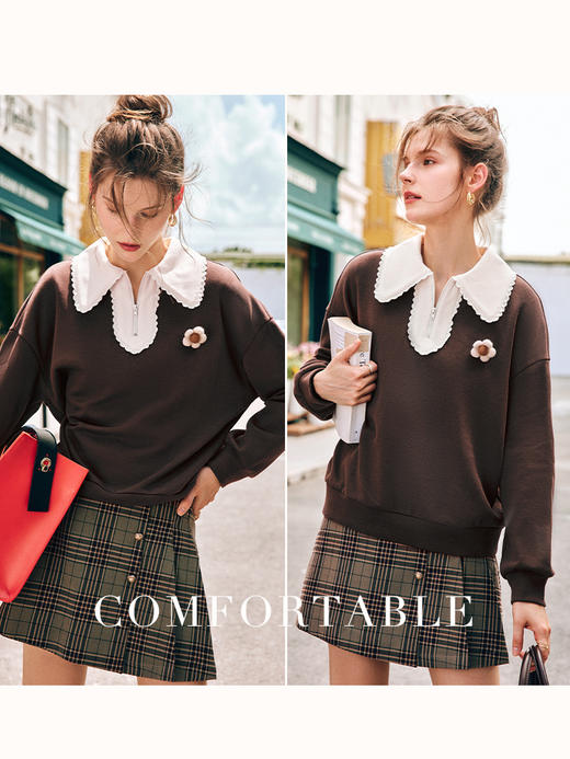 OLrain欧芮儿法式POLO领卫衣女秋季2022新款宽松洋气撞色慵懒上衣 商品图3