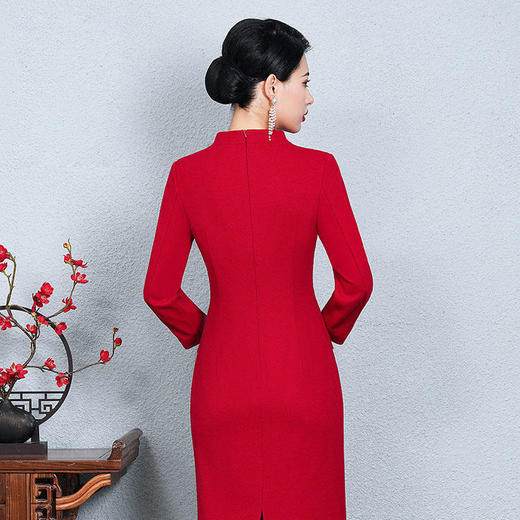 气质名媛，结婚酒红色羊绒礼服QQX-8619 商品图3