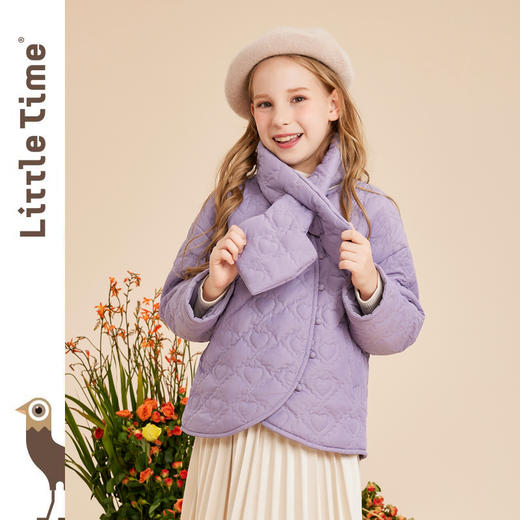 littletime女童棉服秋冬装2022新款宝宝韩版加厚围脖棉衣儿童棉袄外套 商品图1