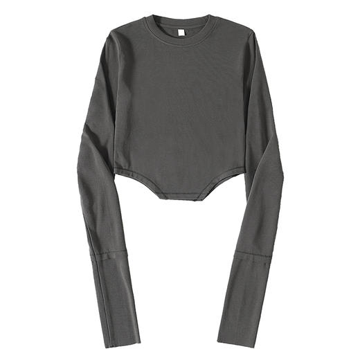 CryingCenter 军绿深灰 辣妹短款超长堆堆袖紧身打底T恤 哭喊中心 商品图4