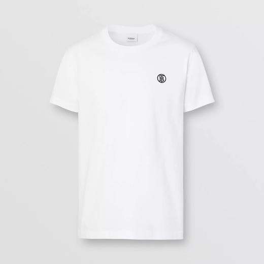 【一】BURBERRY 巴宝莉 男士棉质 Monogram TB专属标识刺绣圆领短袖T恤 白色 8053422 A1464 商品图0