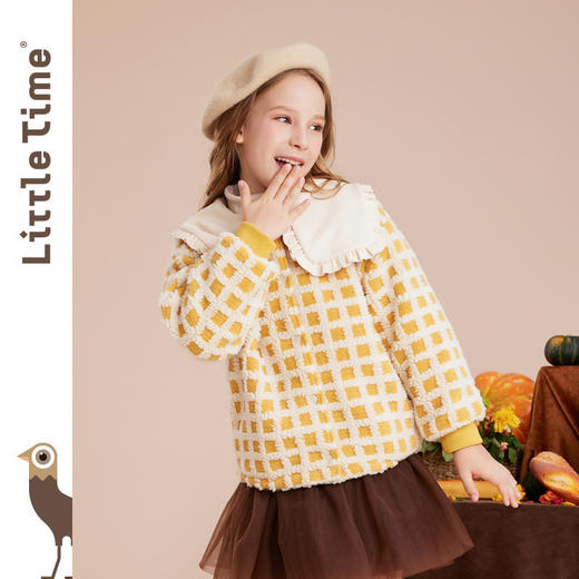 littletime女童呢子外套秋冬装2022冬季新款法式大翻领格子儿童呢子大衣 商品图2