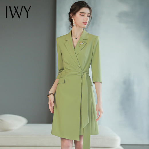 IWY/绿色显白西装连衣裙气质名媛新款小个子西服裙主持人正装Q755 商品图3