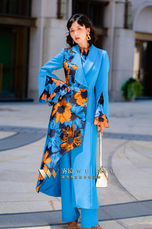 2202147 魅橘蓝影 高级双层水晶麻 色织定制提花外套 雾境 商品图0