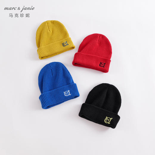 马克珍妮冬装新款 男女童时尚绣花针织帽圆顶帽 儿童帽子221838 商品图0