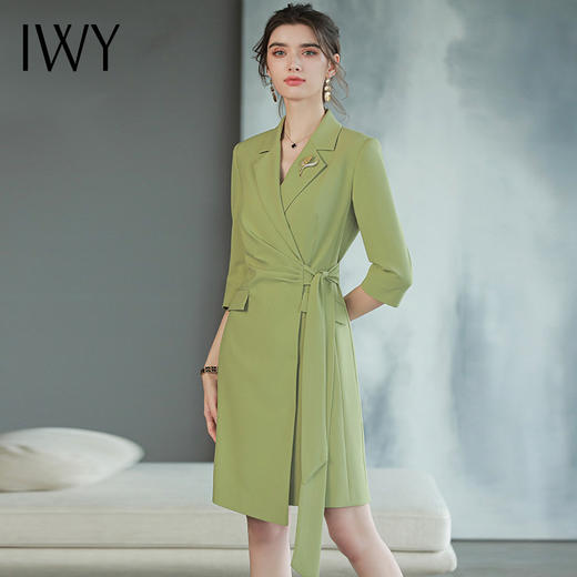 IWY/绿色显白西装连衣裙气质名媛新款小个子西服裙主持人正装Q755 商品图1