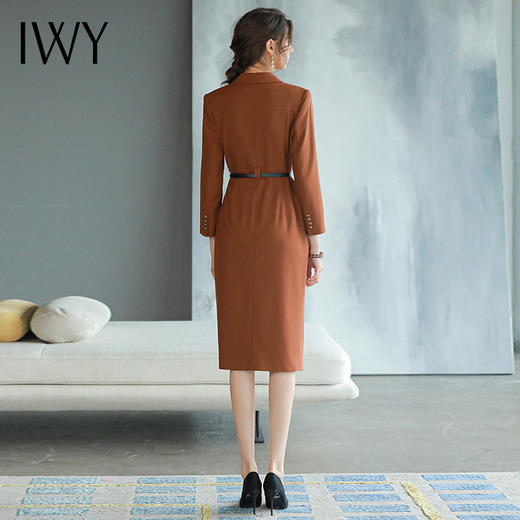 IWY/高端连衣裙奢华大牌职业通勤女装焦糖色独特西装裙气质长袖裙子Q762 商品图2