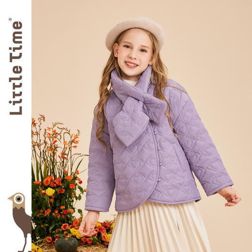 littletime女童棉服秋冬装2022新款宝宝韩版加厚围脖棉衣儿童棉袄外套 商品图0