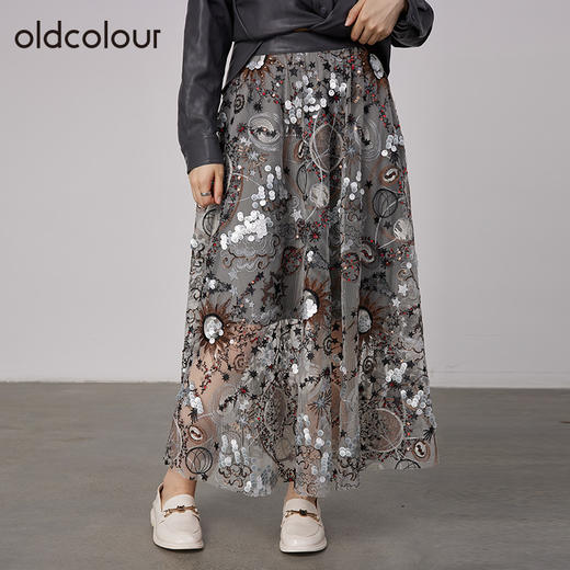 oldcolour2021秋商场同款气质印花高级感显瘦半身裙N34063461 商品图0