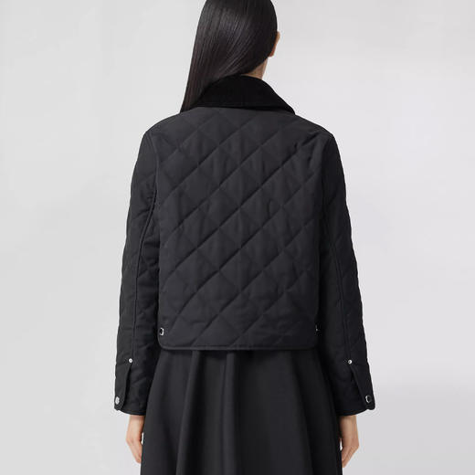 BURBERRY 巴宝莉 女士灯芯绒衣领菱形绗缝短款谷仓夹克棉服 黑色 8055131 A1189 商品图2