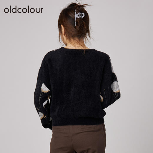 oldcolour2021秋商场同款印花圆领长袖套头针织衫女通勤N34052419 商品图3