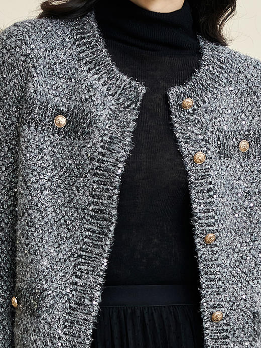 米思阳2024春秋款时尚气质灰色针织开衫小香风长袖短外套女3287 商品图5