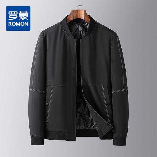 【90白鸭绒】罗蒙羽绒服男冬季保暖棒球领纯色夹克羽绒外套 商品图0
