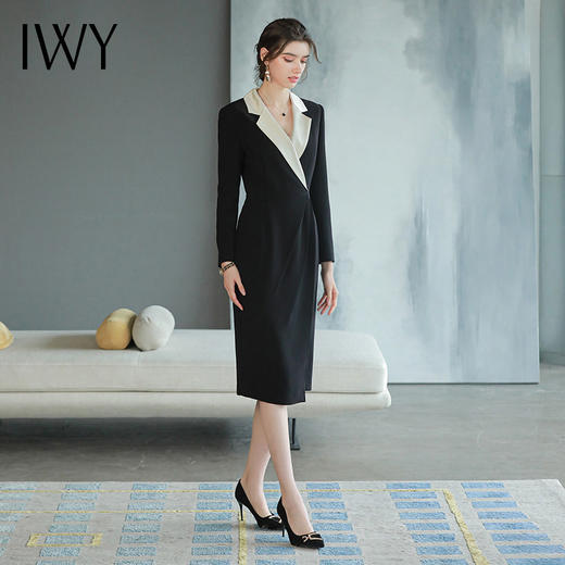 黑色职业连衣裙轻奢感正式场合醋酸西装裙子主持人正装裙Q693 商品图1