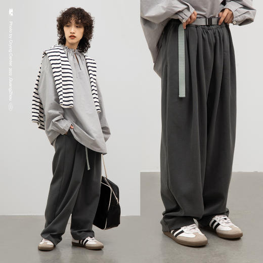 CryingCenter 深灰日系收脚版型针织休闲松紧橡筋裤 哭喊中心 商品图0