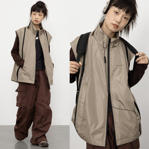 CryingCenter 沙色拼接分割结构背心外套 棉马甲 哭喊中心 商品图2
