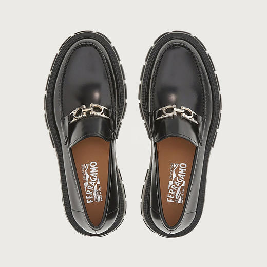 【二】FERRAGAMO 菲拉格慕 男士皮革 GANCINI 扣饰莫卡辛鞋 黑色 753788 商品图1