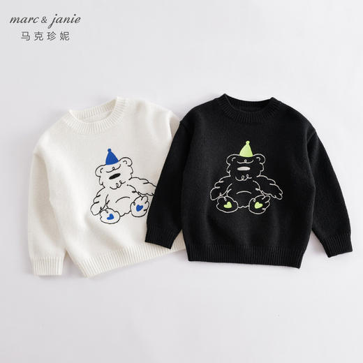 【柔蓝绒】马克珍妮秋冬新款 男童绣花小熊圆领毛衣221520 商品图0