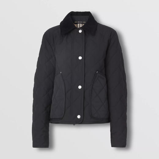 BURBERRY 巴宝莉 女士灯芯绒衣领菱形绗缝短款谷仓夹克棉服 黑色 8055131 A1189 商品图0