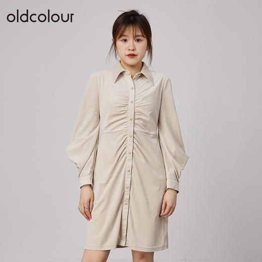 oldcolour2021秋商场同款长袖气质褶皱连衣裙N34103448 商品图1