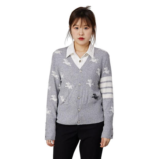 oldcolour春秋商场同款V领气质提花英伦风毛衣开衫N34053481 商品图4