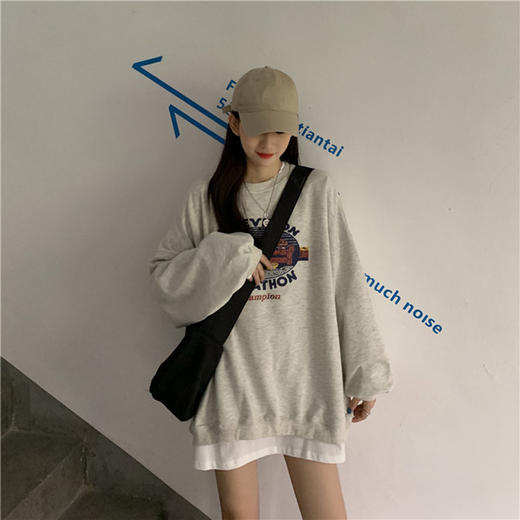 【百搭器！慵懒休闲卫衣】复古印花，减龄显瘦！不挑身材怎么穿都好看，舒适透气运动长袖T恤女外套，韩版宽松显瘦ins潮超火百搭上衣 商品图3