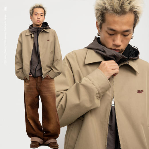 CryingCenter 卡其色上下拉链复古刺绣老爹外套 哭喊中心 商品图3